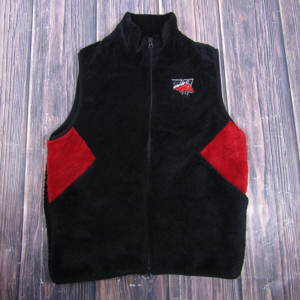 Red Wolf Logo Fleece Vest Mens Small Black Red Know Wear Full Zip Jacket